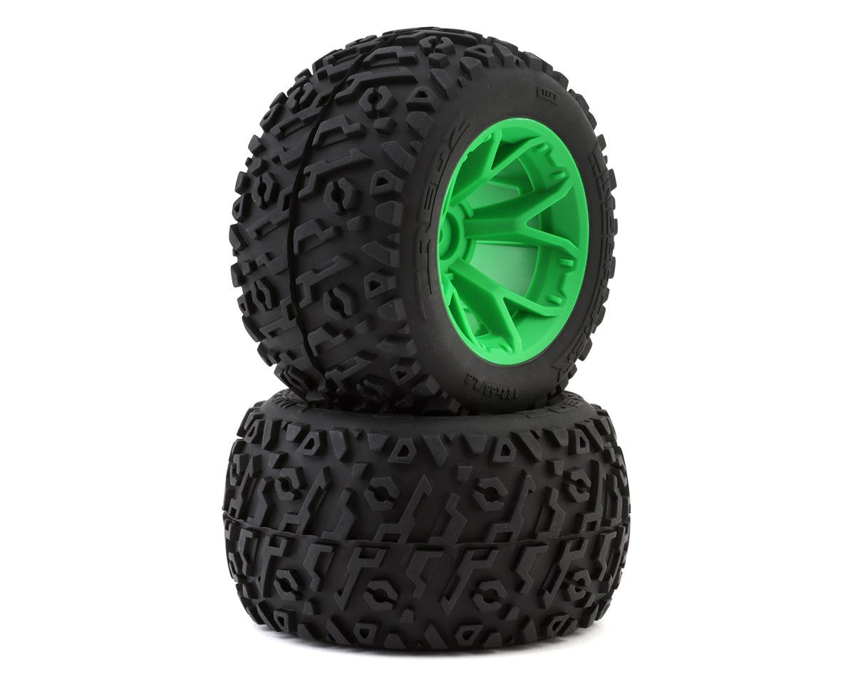 Maverick Linebacker Pre-Mounted Monster Truck Tires (Green) (2) w/12mm Hex