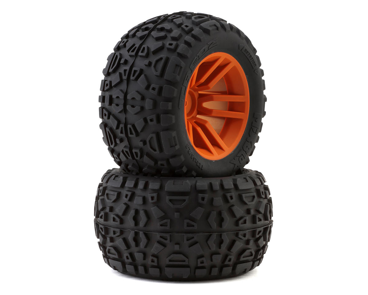Maverick MixBlok Pre-Mounted Monster Truck Tires (Orange) (2) w/14mm Hex