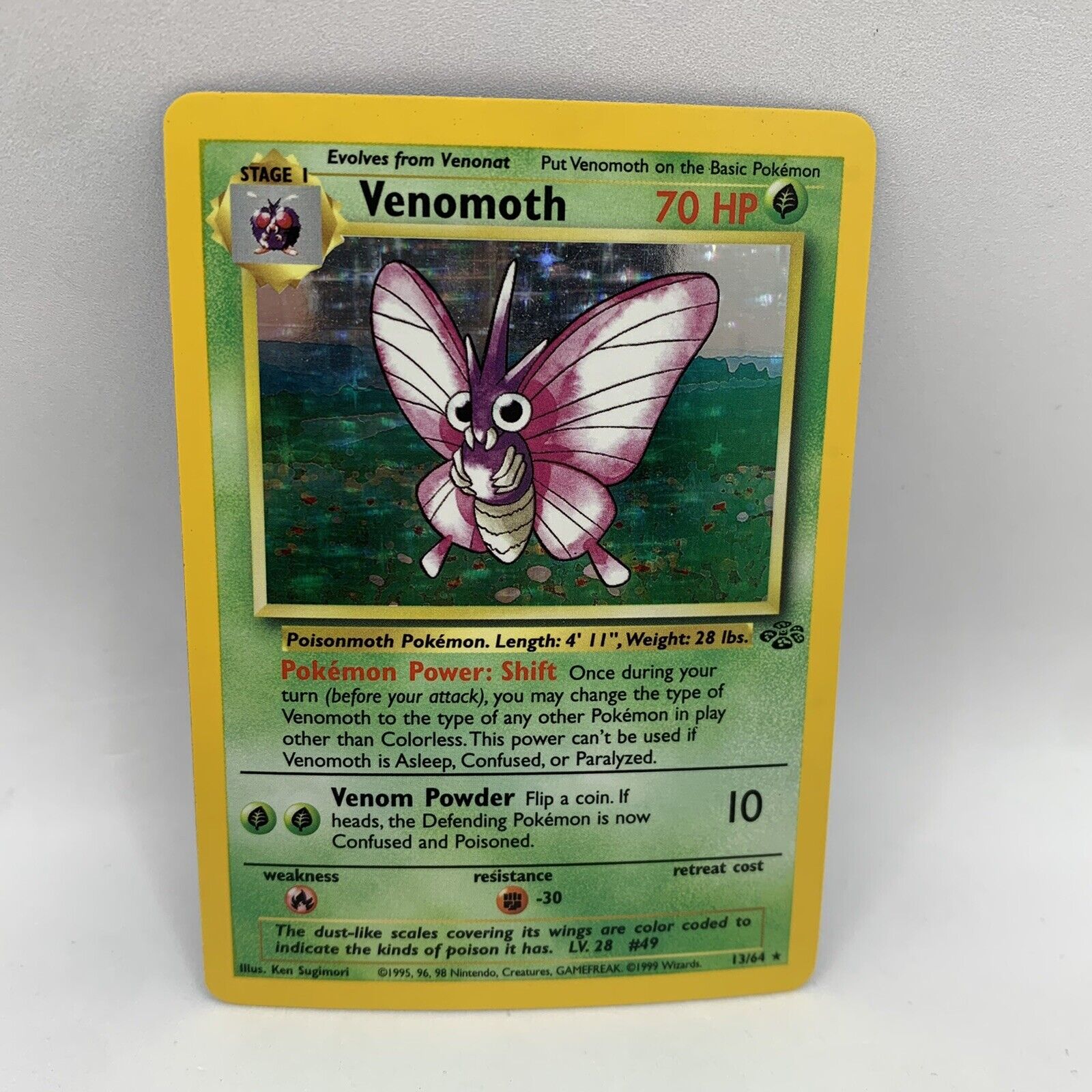 Venomoth - 13/64 (JU) Holo Rare - Near Mint Unlimited Holofoil Misprin