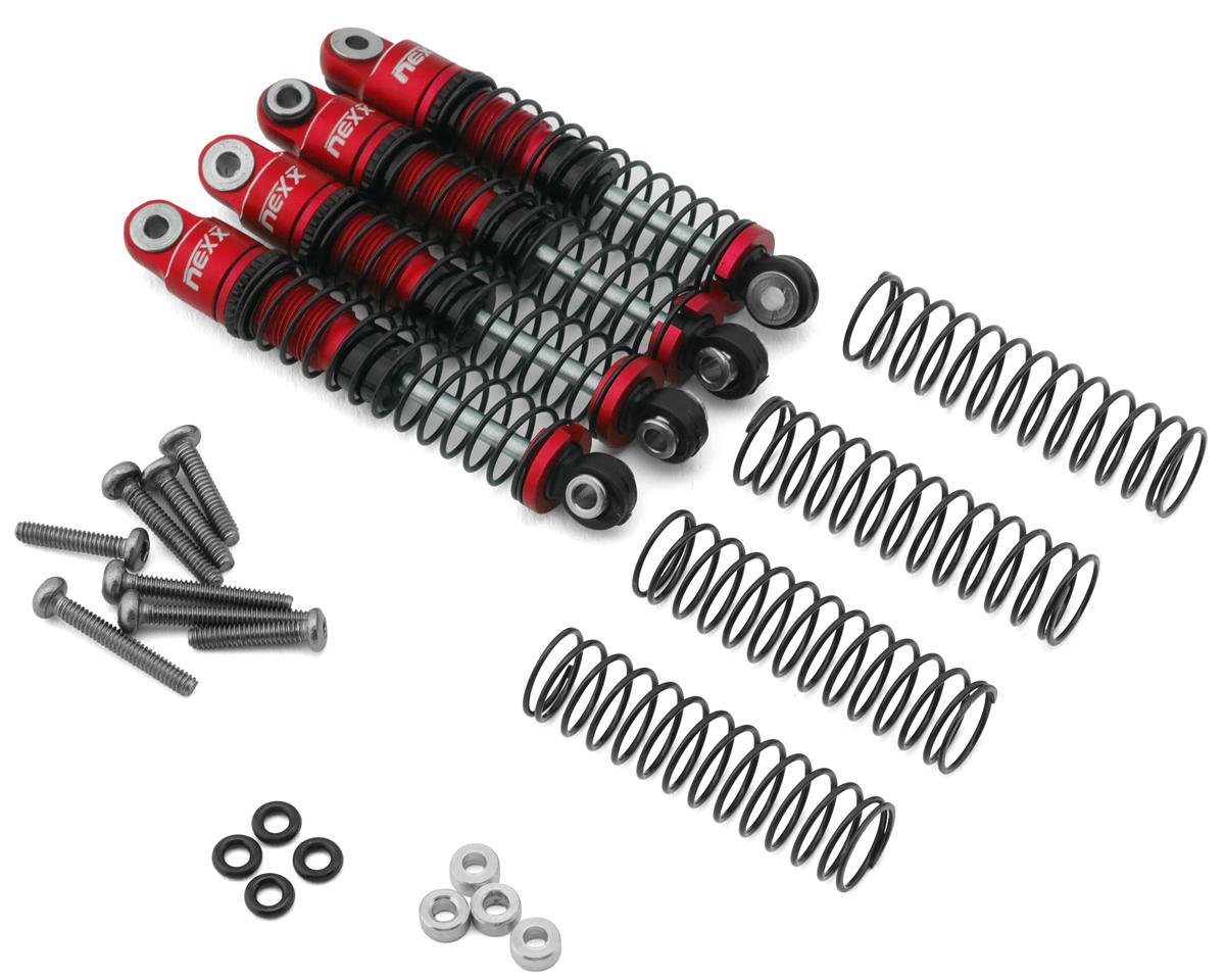 NEXX Racing FMS FCX24 45mm Aluminum Oil-Filled Threaded Shocks (Red) (4)