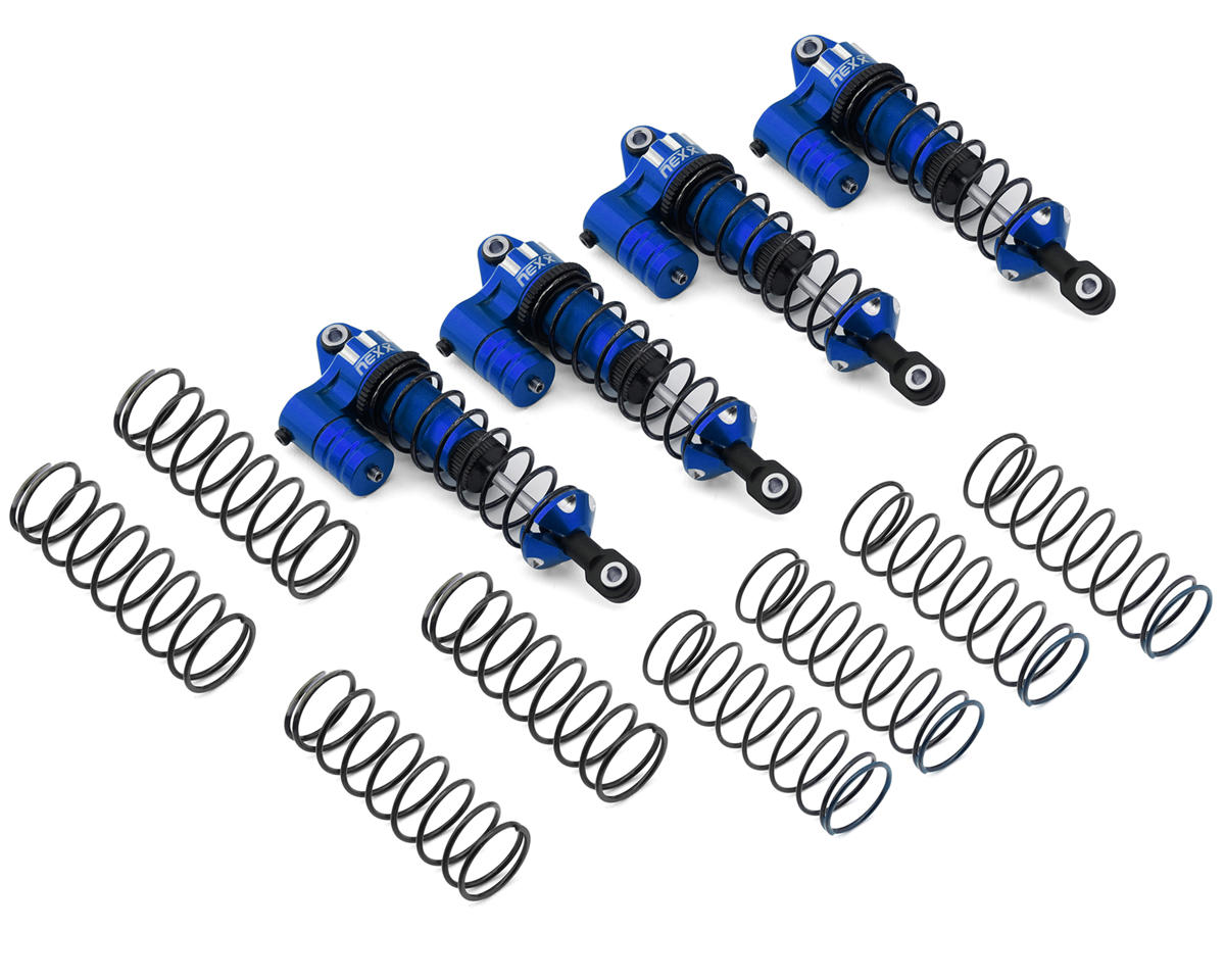 NEXX Racing Aluminum Oil-Filled Reservoir Shocks for Traxxas® 4x4 Mini Maxx® (Blue) (4)