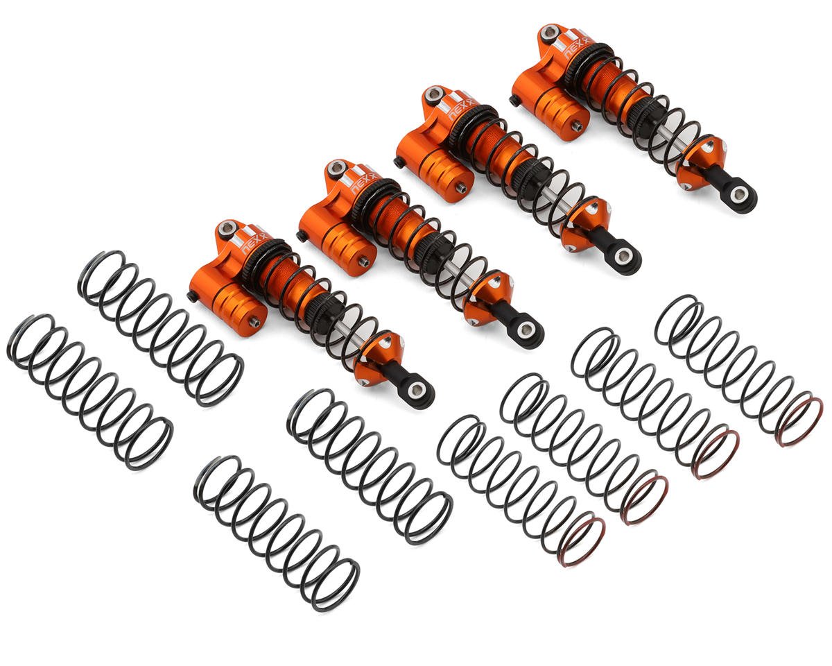NEXX Racing Aluminum Oil-Filled Reservoir Shocks for Traxxas® 4x4 Mini Maxx® (Orange) (4)