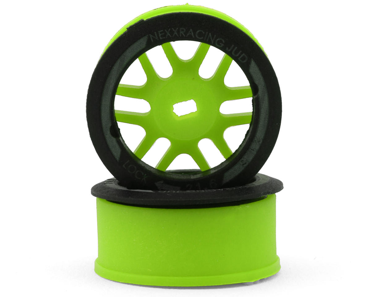 NEXX Racing Mini-Z AWD "JUD" EVO Front Threaded Side-Wall Carbon Fiber Rims (-2mm Offset) (Green) (2)