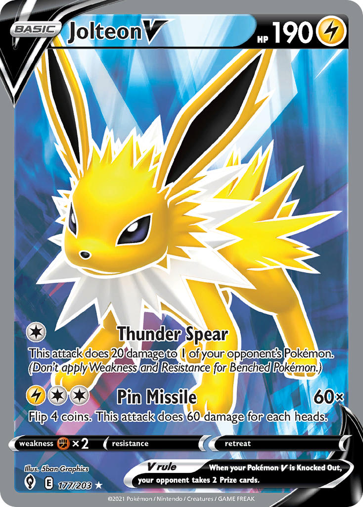 Jolteon V (Full Art) - 177/203 (SWSH07) Ultra Rare - Near Mint Holofoi