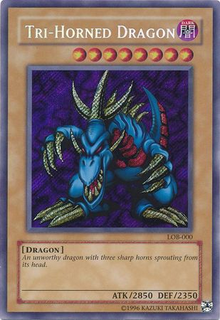Tri-Horned Dragon (LOB-000) Unlimited Secret Rare - Moderate Play