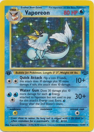 Vaporeon - 12/64 (JU) Holo Rare - Near Mint 1st Edition Holofoil