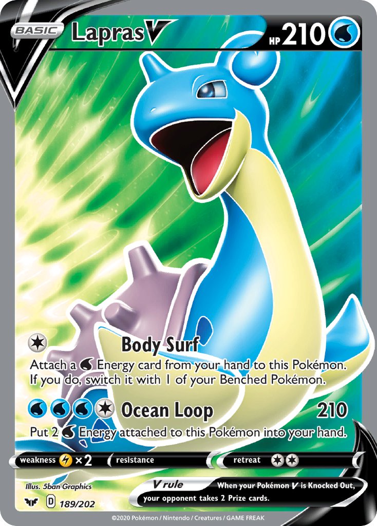Lapras V (Full Art) - 189/202 (SWSH01) Ultra Rare - Near Mint Holofoil