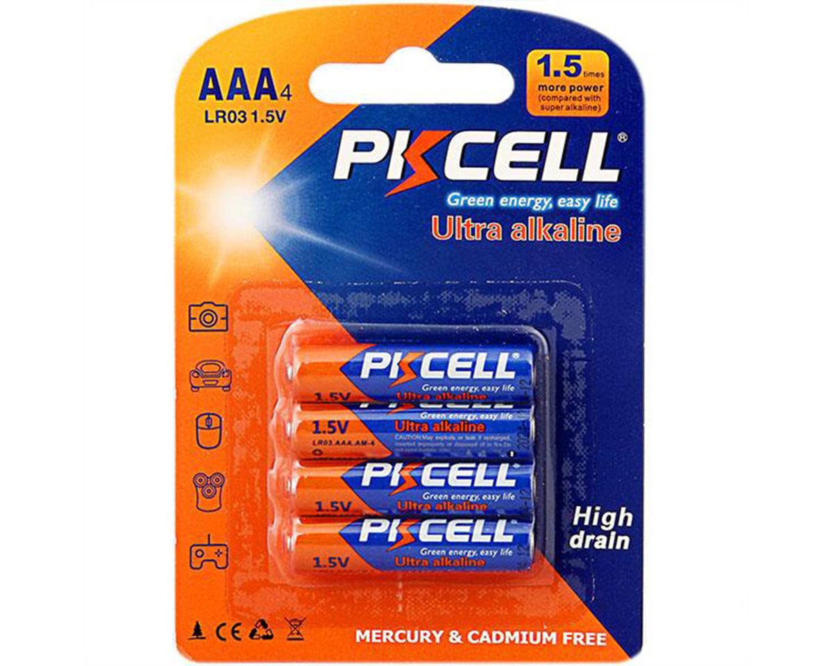 PKCell Ultra Alkaline AAA Batteries 4 Pack Box (12) (Mercury & Cadmium Free)