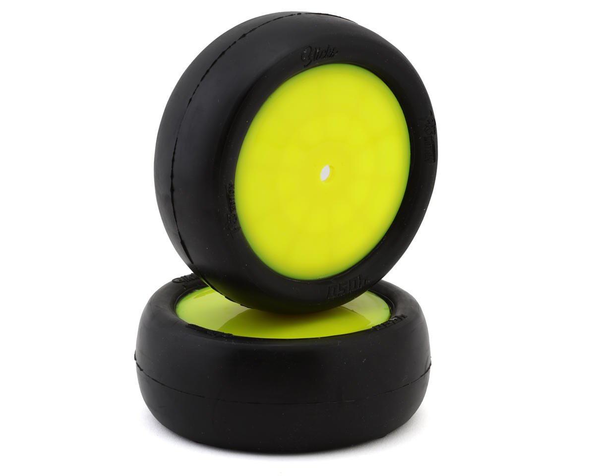 Pro-Motion Slick 4WD Pre-Mounted 2.2'' Front Buggy Tires (Yellow) (2) (Clay Oro Double Gold Dot)