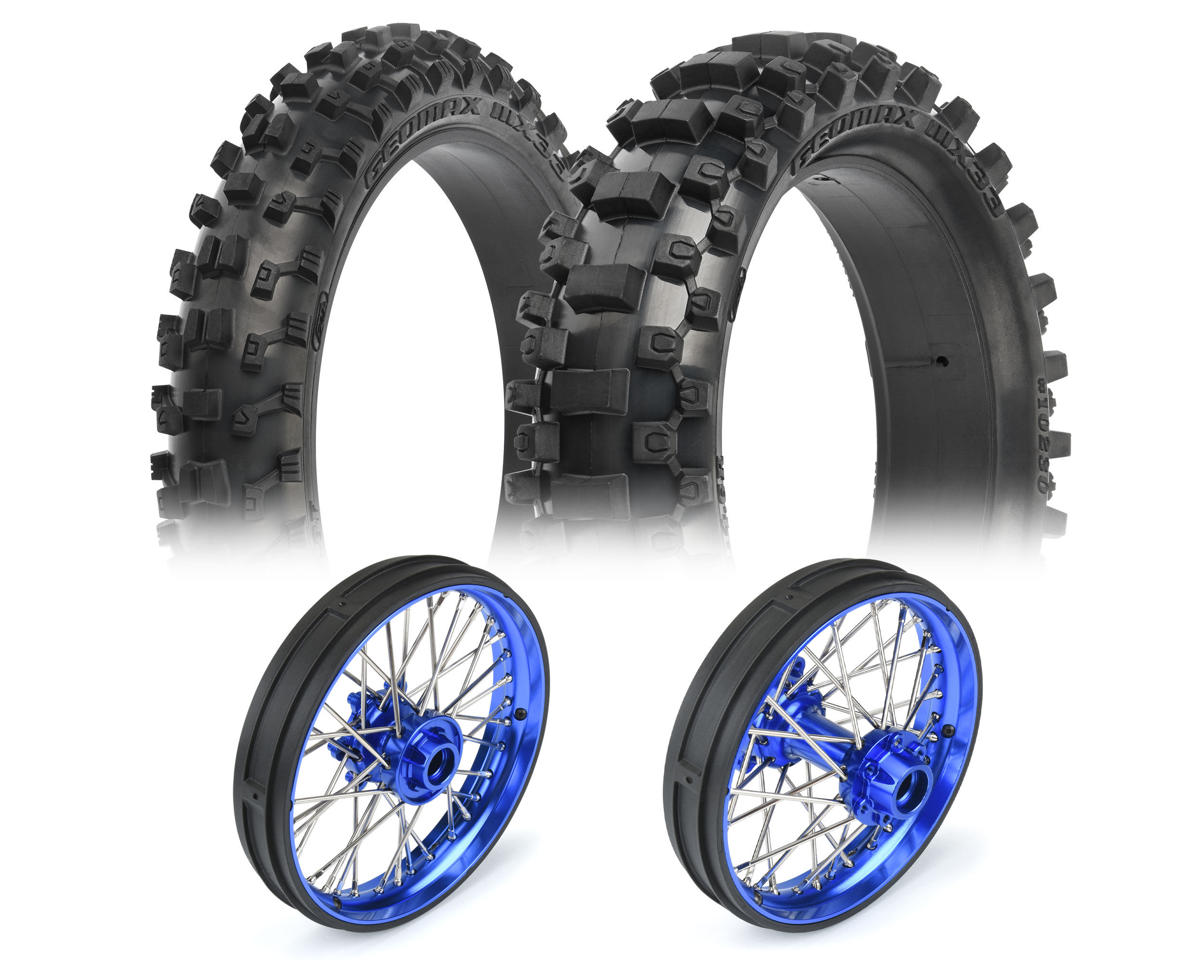 Pro-Line 1/4 Aluminum Front & Rear Wheels w/MX33/MX33 Tires (Blue/Blue)