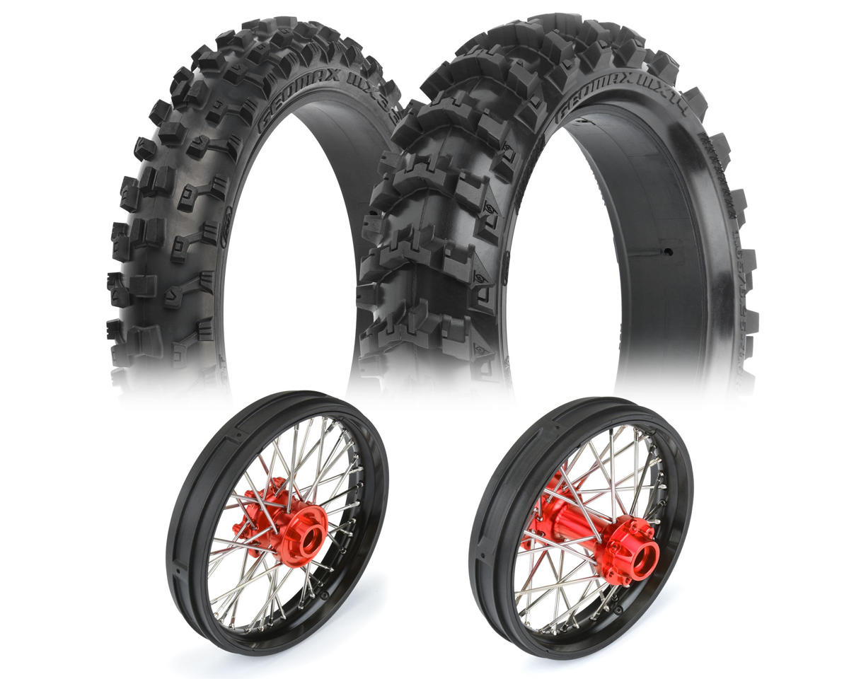 Pro-Line 1/4 Aluminum Front & Rear Wheels w/MX33/MX14 Tires (Black/Red)