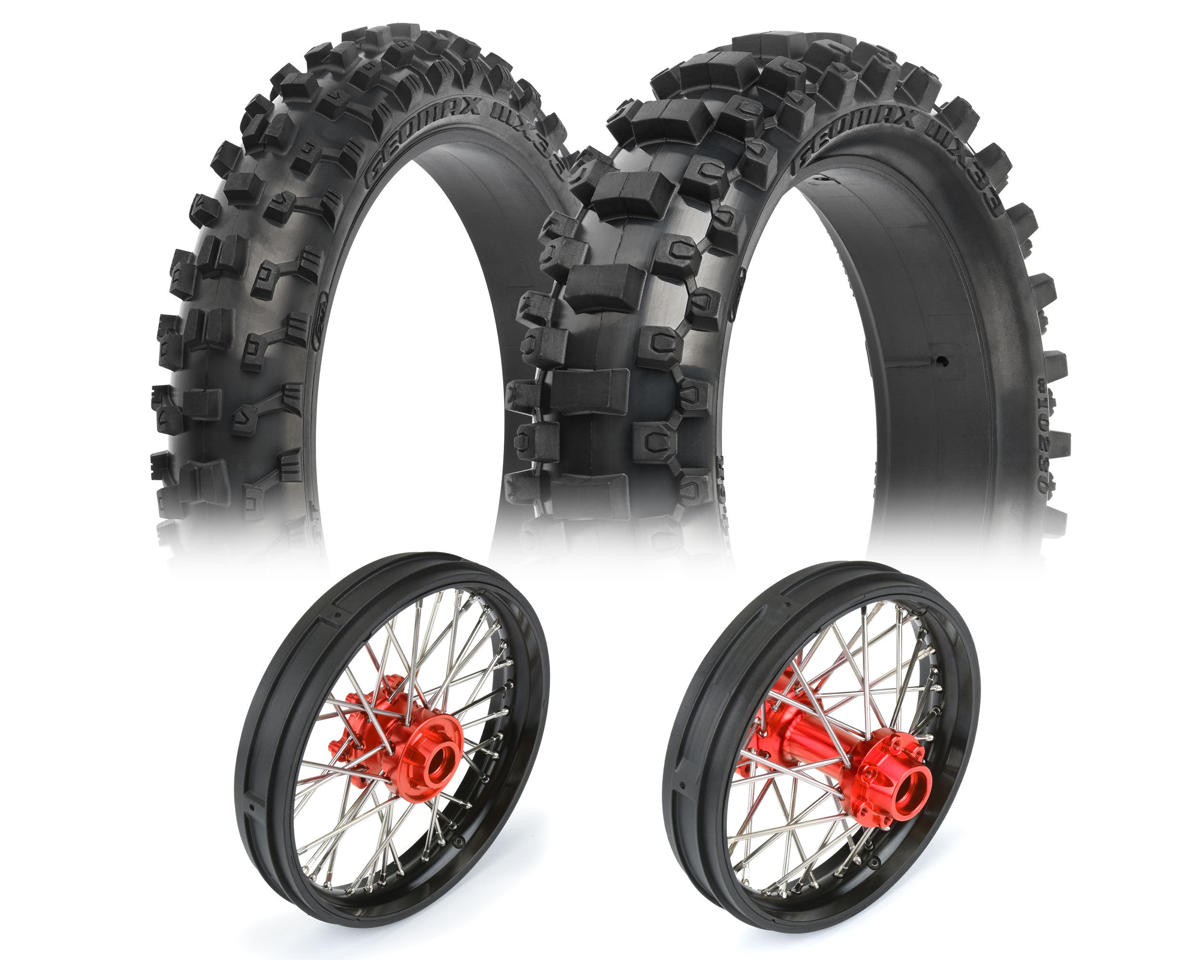 Pro-Line 1/4 Aluminum Front & Rear Wheels w/MX33/MX33 Tires (Black/Red)