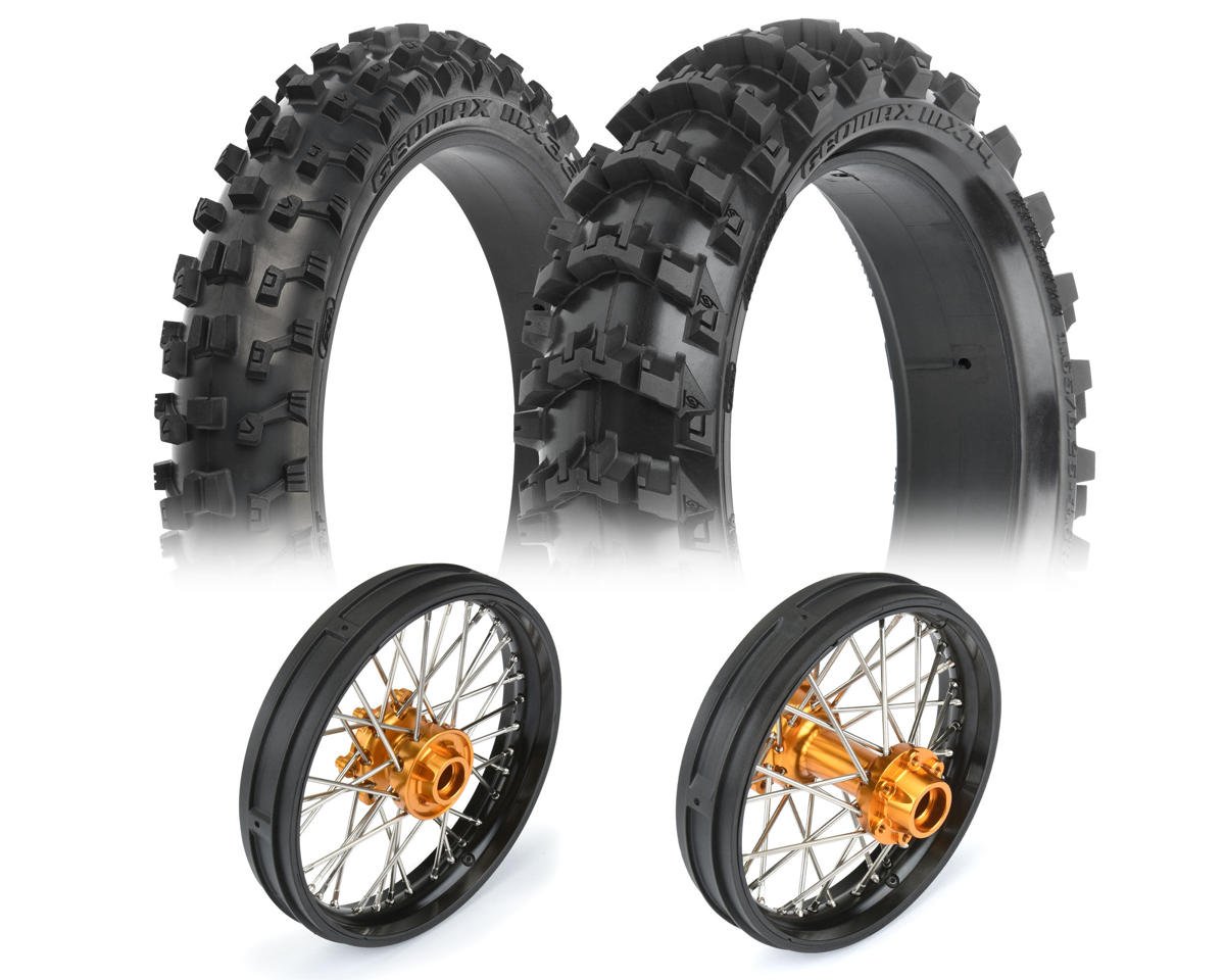 Pro-Line 1/4 Aluminum Front & Rear Wheels w/MX33/MX14 Tires (Black/Gold)