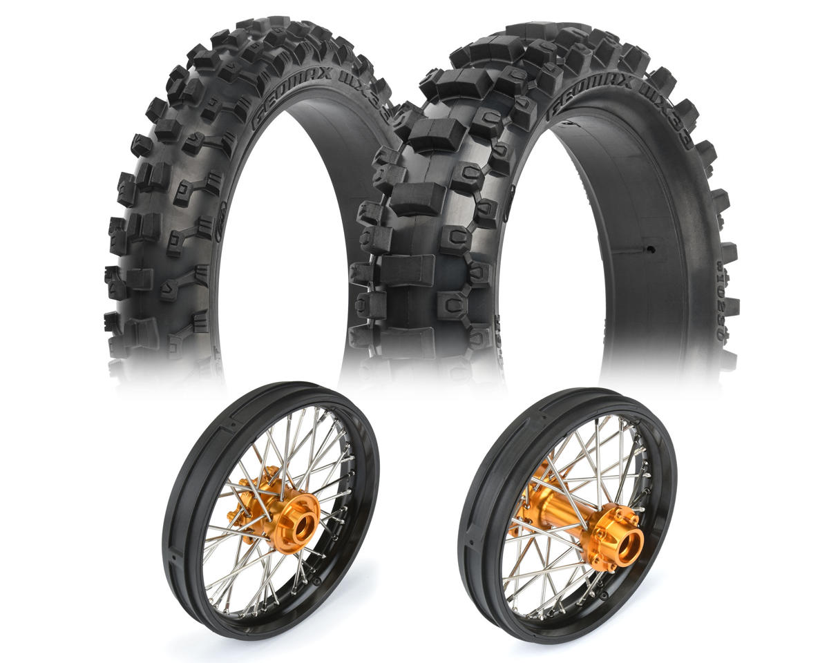 Pro-Line 1/4 Aluminum Front & Rear Wheels w/MX33/MX33 Tires (Black/Gold)