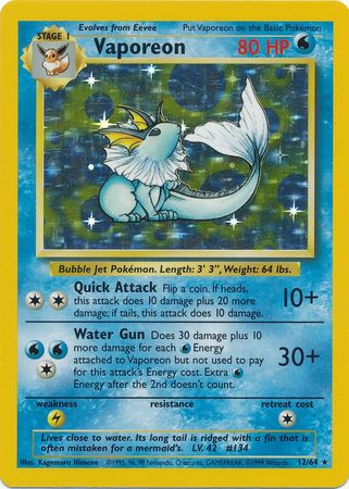 Vaporeon - 12/64 (JU) Holo Rare - Lightly Played Unlimited Holofoil Mi