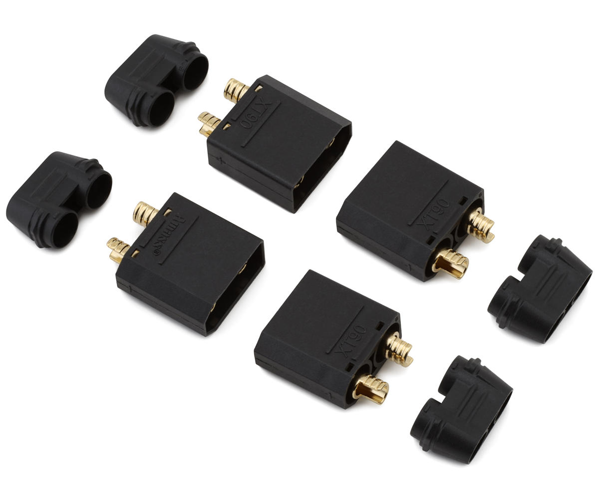 Samix XT90 Connectors (Black) (4 Male) w/Wire Covers