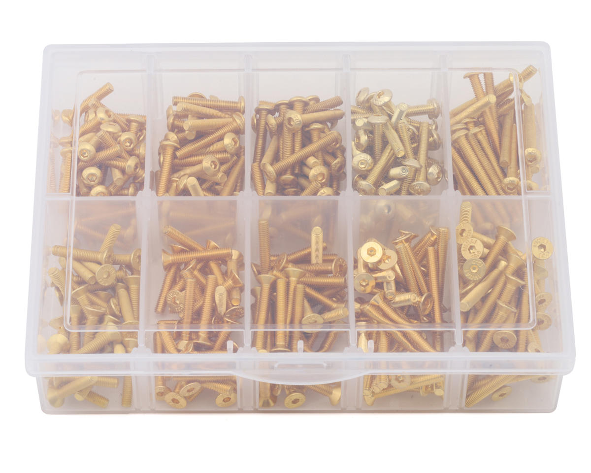 Samix Long Stainless Steel M3 Screw Set w/Plastic Box (Gold) (300) (Flat Head/Button Head)