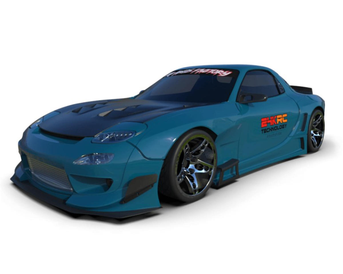 24K RC Technology 1/10 '92 RX7 FD Pandem V3 Full Drift Body Set w/Cosmetic Mods (Clear) (V4) (257mm Wheelbase)