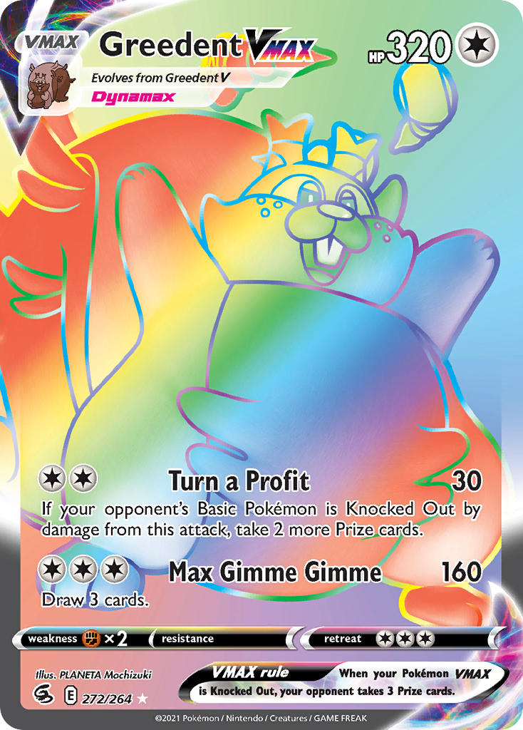 Greedent VMAX (Secret) - 272/264 (SWSH08) Secret Rare - Near Mint Holo