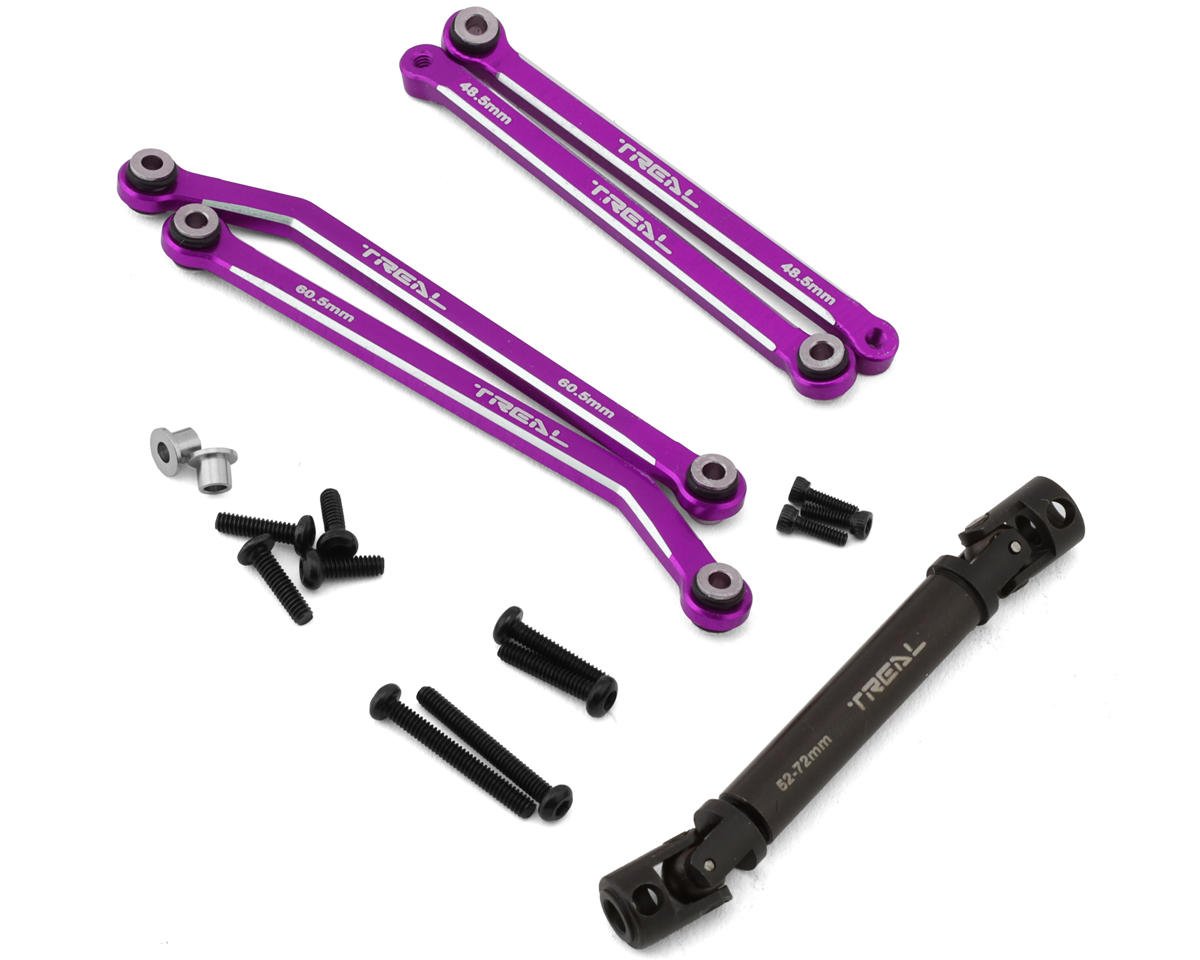 Treal Hobby FCX24 Aluminum Extended Rear Suspension Link Set (Purple) (+12mm) w/Steel Driveshaft