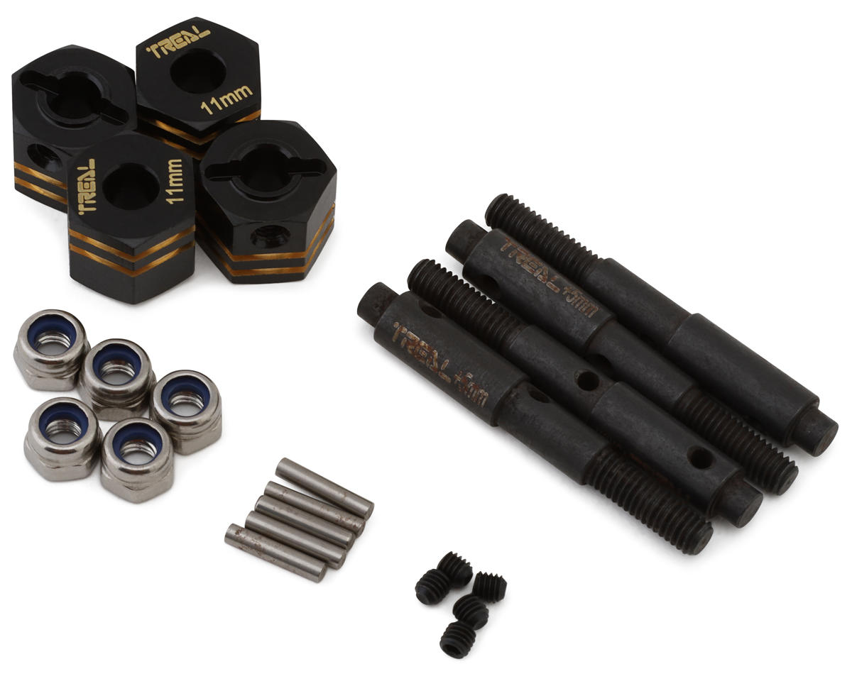 Treal Hobby Redcat Gen8 Brass Extended Wheel Hub Hex Adaptors (11mm) (4) w/(+5mm) Wide Stub Axles