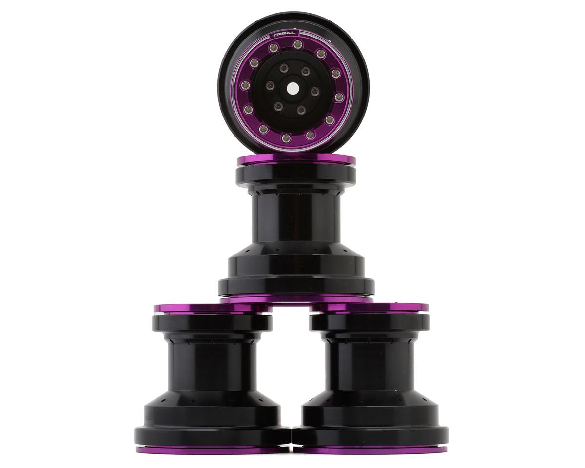 Treal Hobby Losi Mini LMT 7075 Aluminum Beadlock Wheel Set (4) (Black/Purple)