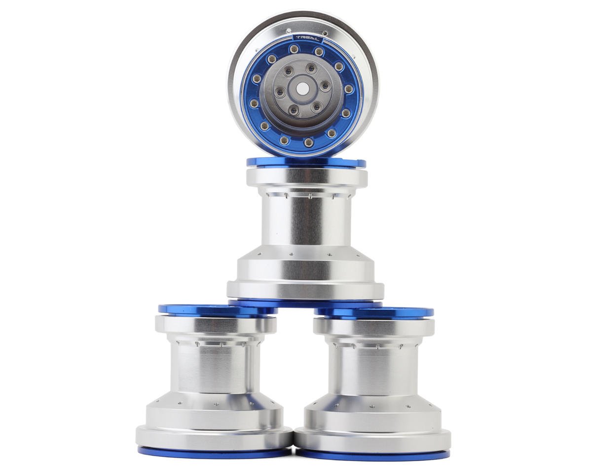Treal Hobby Losi Mini LMT 7075 Aluminum Beadlock Wheel Set (4) (Silver/Blue)