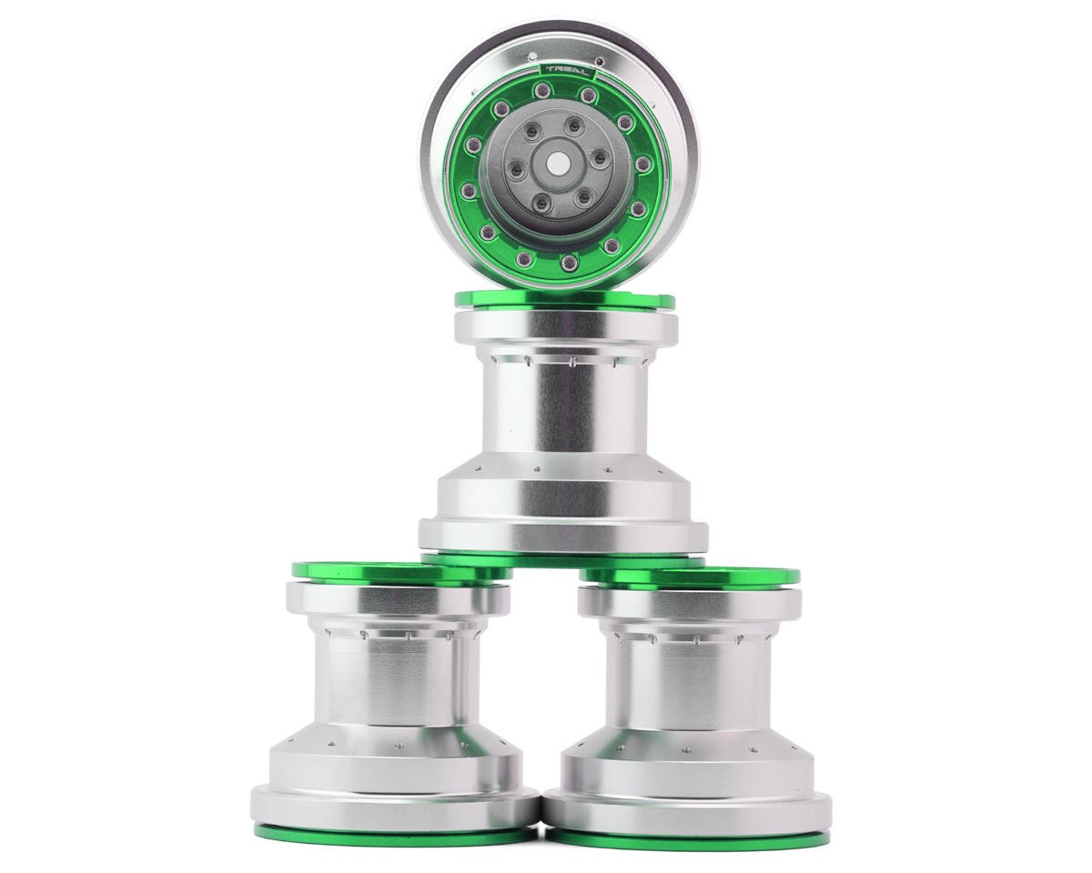 Treal Hobby Losi Mini LMT 7075 Aluminum Beadlock Wheel Set (4) (Silver/Green)