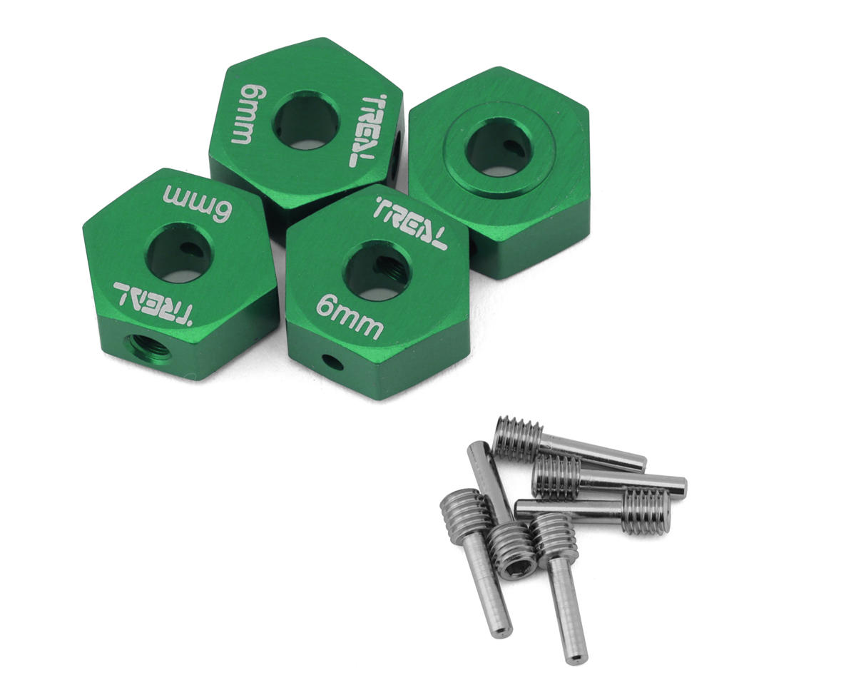 Treal Hobby Losi Mini LMT Aluminum 12mm Wheel Hex Adaptors (Green) (4) (6mm Offset)