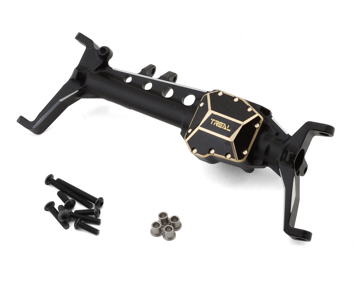 Treal Hobby SCX10 III Aluminum Front Portal Axle w/Brass Differential Cover (Black) (131g)