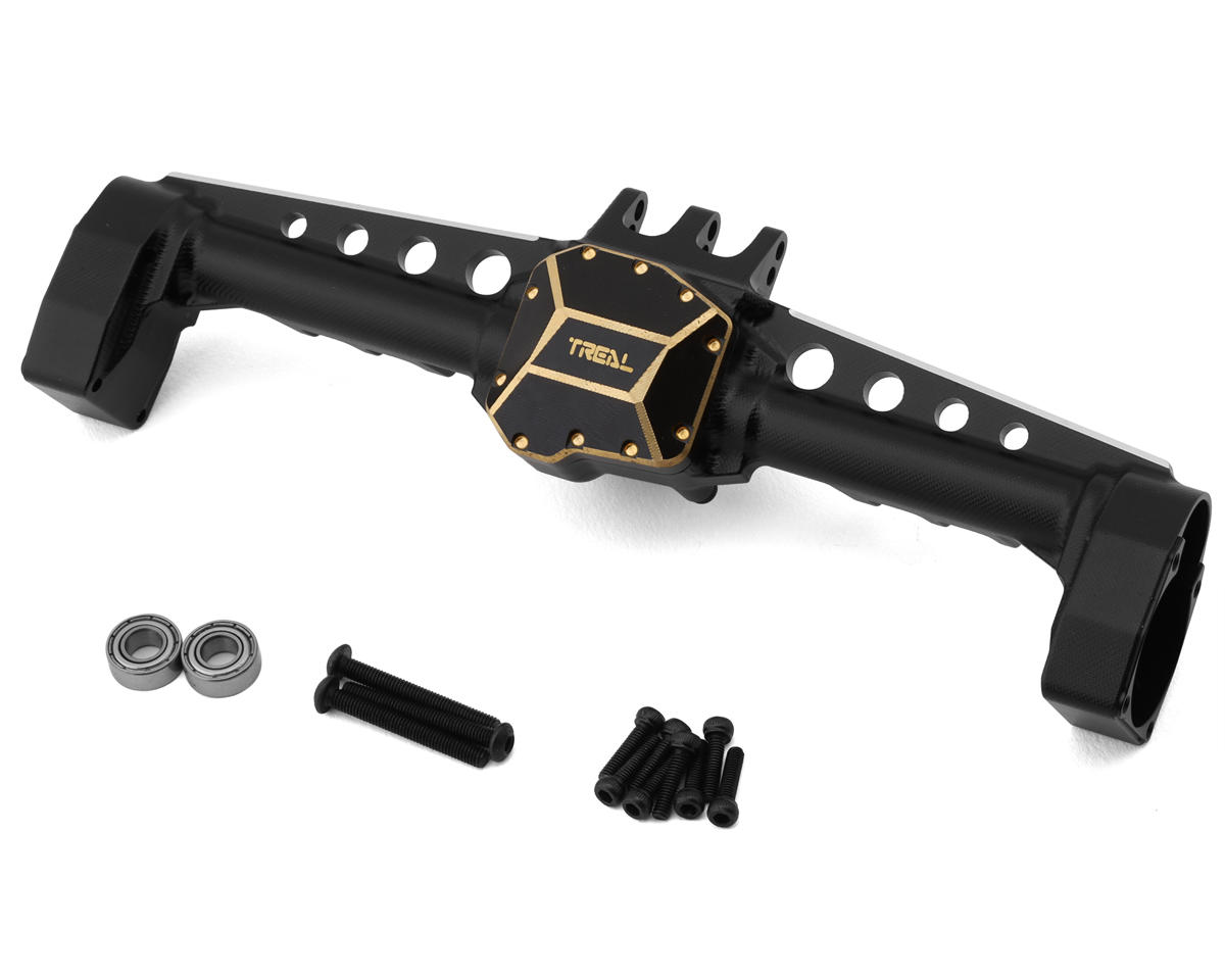Treal Hobby SCX10 III Aluminum Rear Portal Axle w/Brass Differential Cover (Black) (131g)