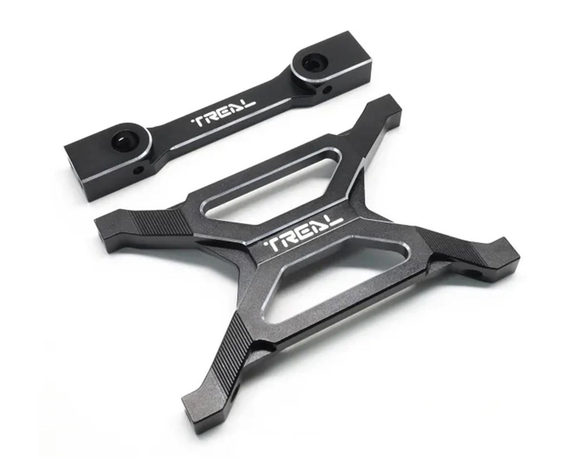 Treal Hobby Axial SCX10 Pro 7075 Billet Aluminum Rear Chassis Brace Set (Black) w/Body Post Mount