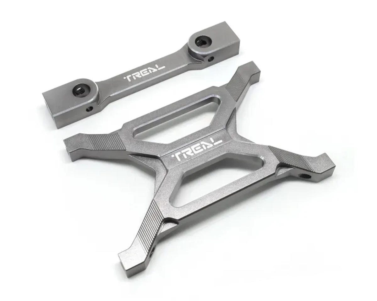 Treal Hobby Axial SCX10 Pro 7075 Billet Aluminum Rear Chassis Brace Set (Grey) w/Body Post Mount