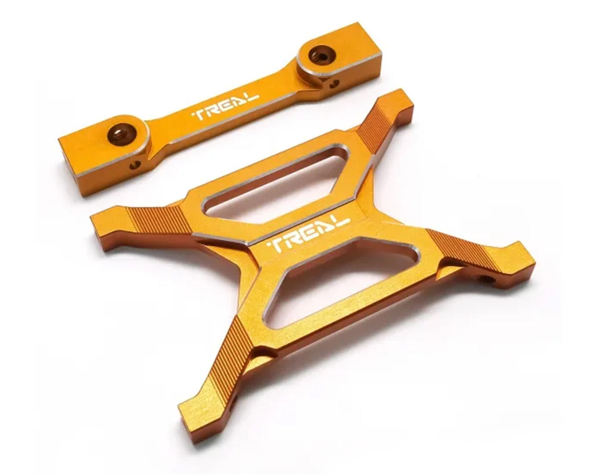 Treal Hobby Axial SCX10 Pro 7075 Billet Aluminum Rear Chassis Brace Set (Orange) w/Body Post Mount