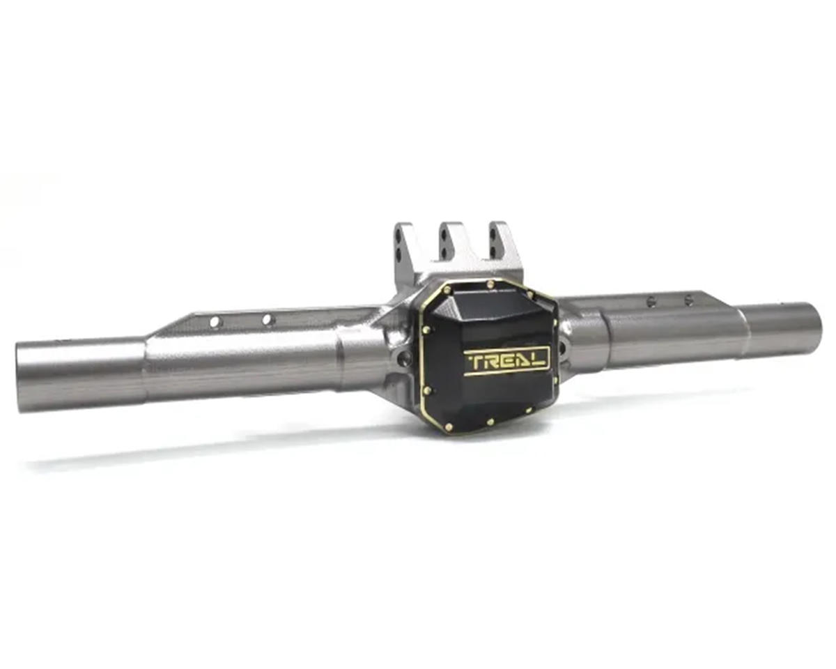 Treal Hobby Axial SCX10 Pro 7075 Aluminum Rear Axle Housing (Grey) w/Brass Differential Cover