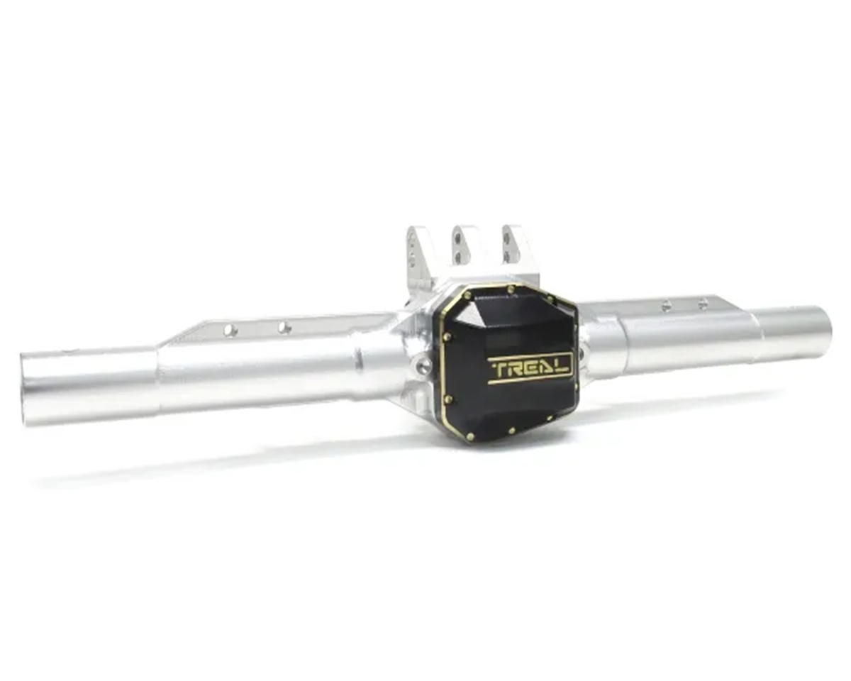 Treal Hobby Axial SCX10 Pro 7075 Aluminum Rear Axle Housing (Silver) w/Brass Differential Cover