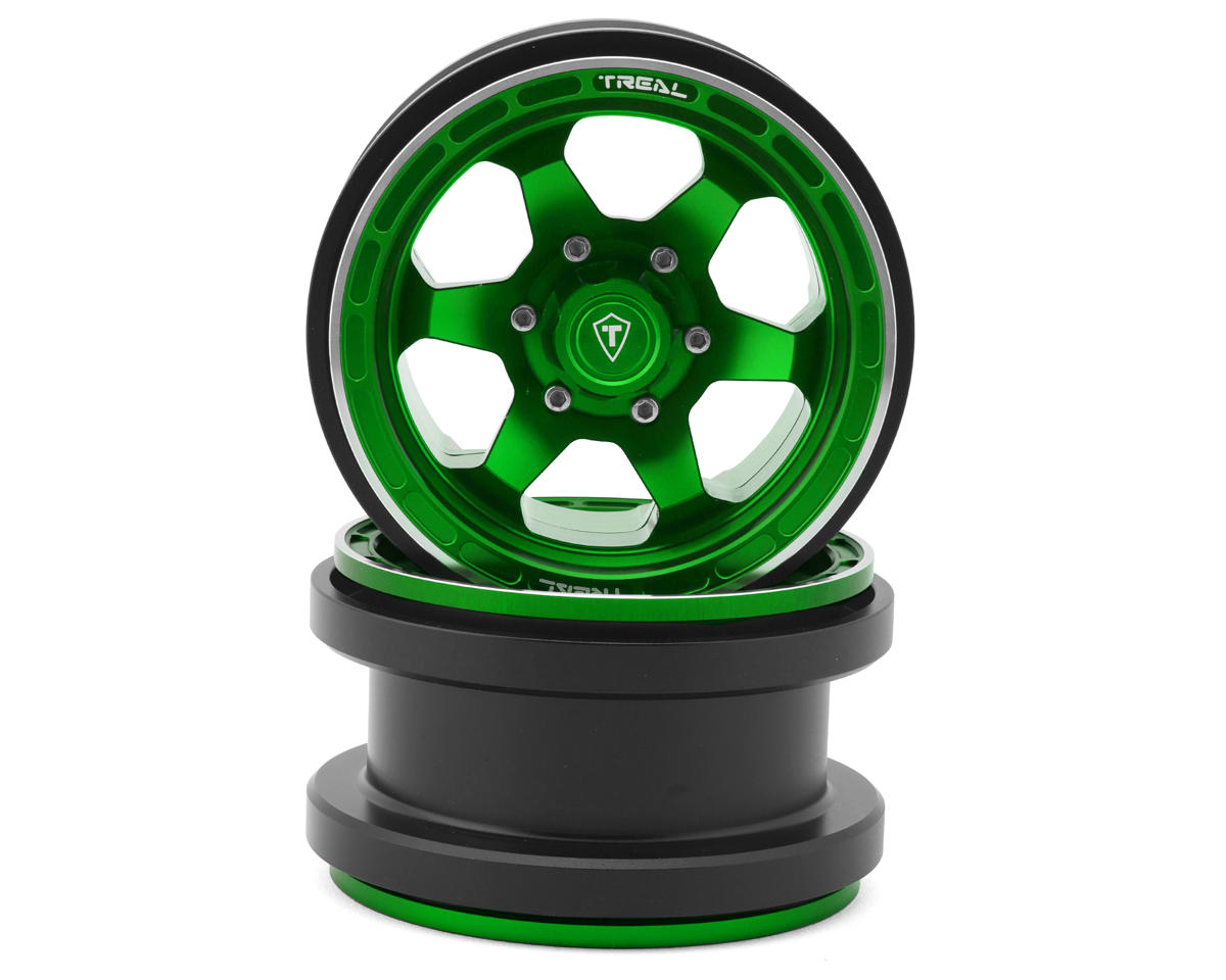 Treal Hobby Type A 2.9" 6-Spoke Slotted Beadlock Aluminum Wheels (Green) (2) (256g)