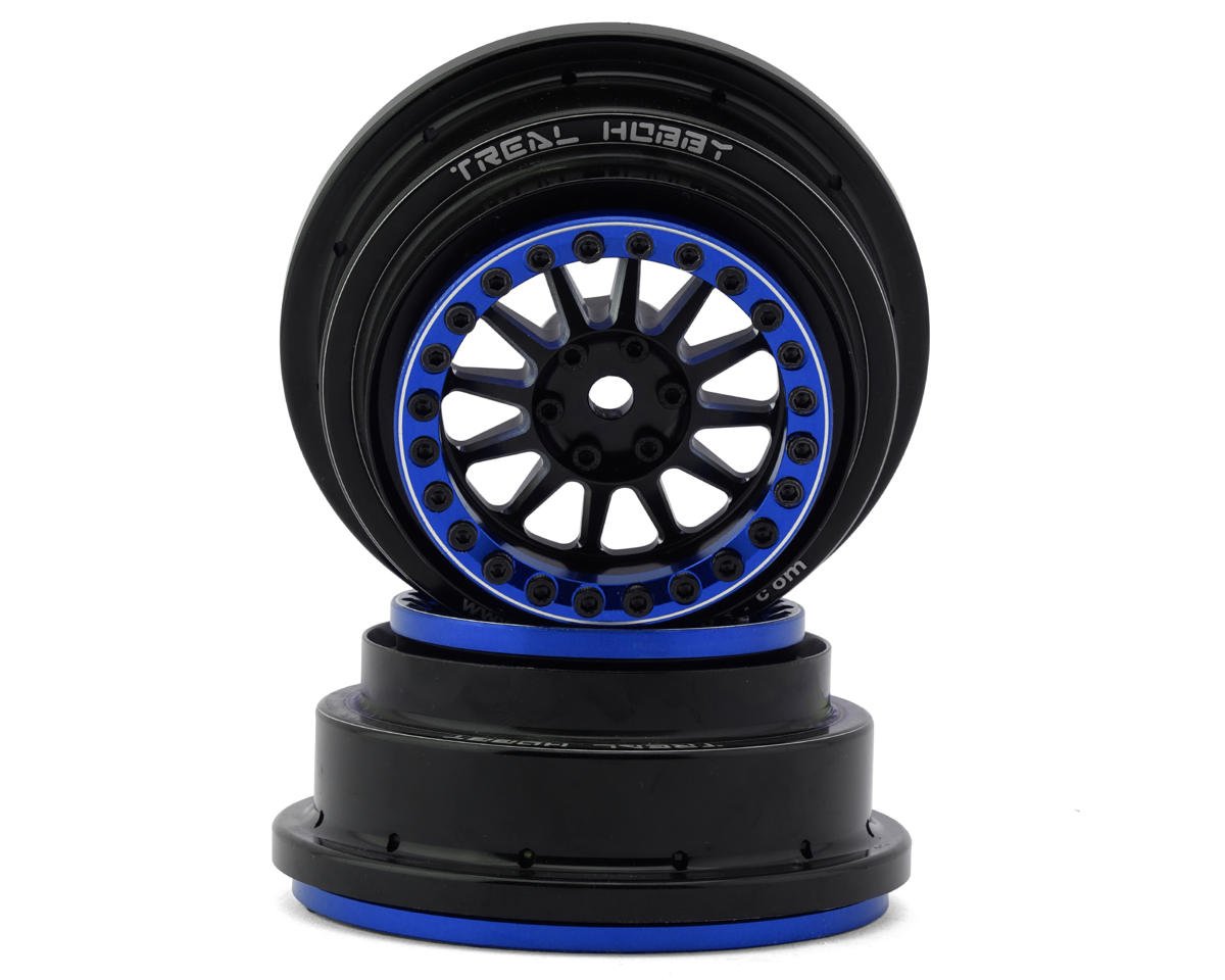 Treal Hobby Type A Aluminum Beadlock Wheels for Traxxas® UDR® (Black/Blue) (2) (Front/Rear) w/17mm Hex