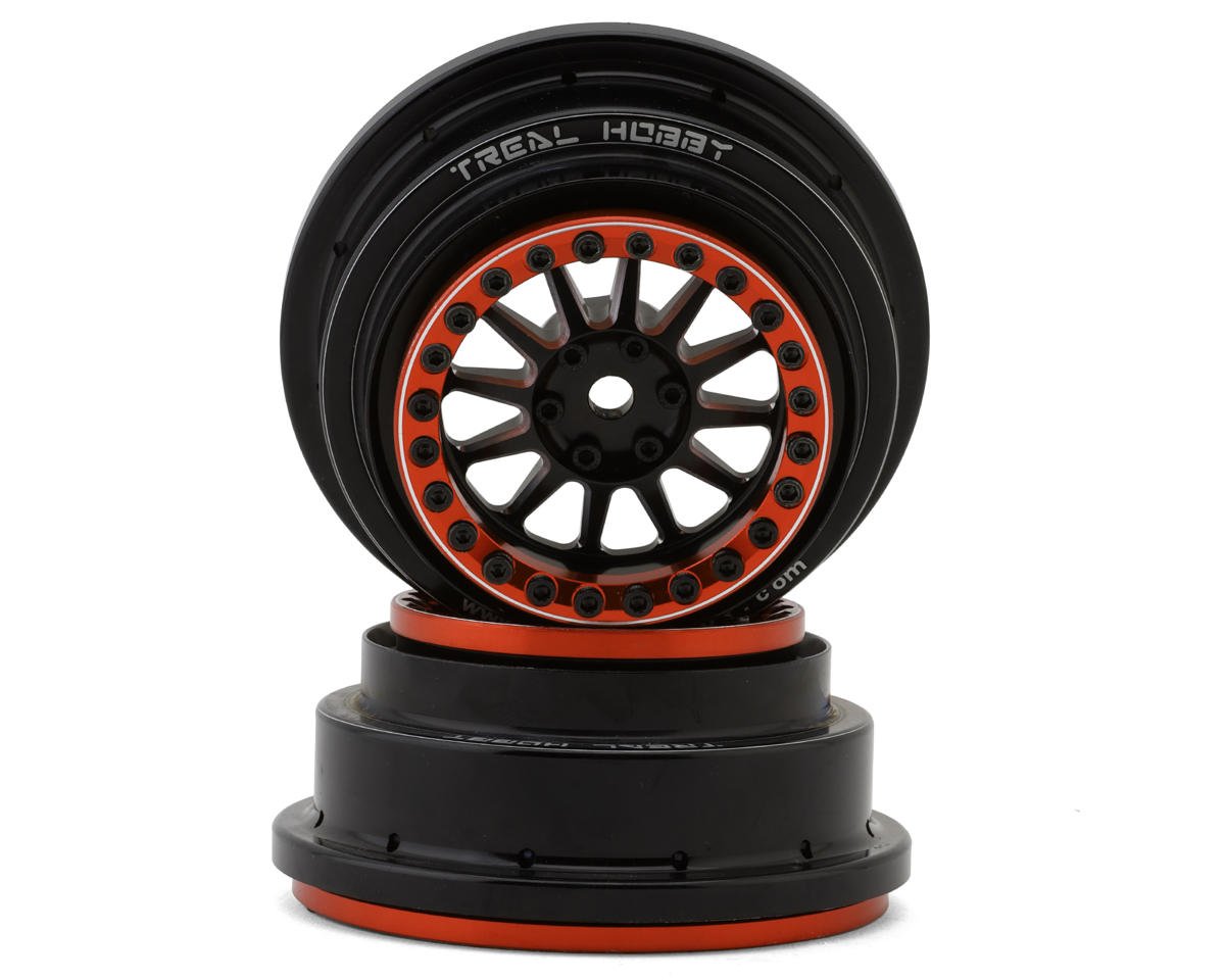 Treal Hobby Type A Aluminum Beadlock Wheels for Traxxas® UDR® (Black/Orange) (2) (Front/Rear) w/17mm Hex
