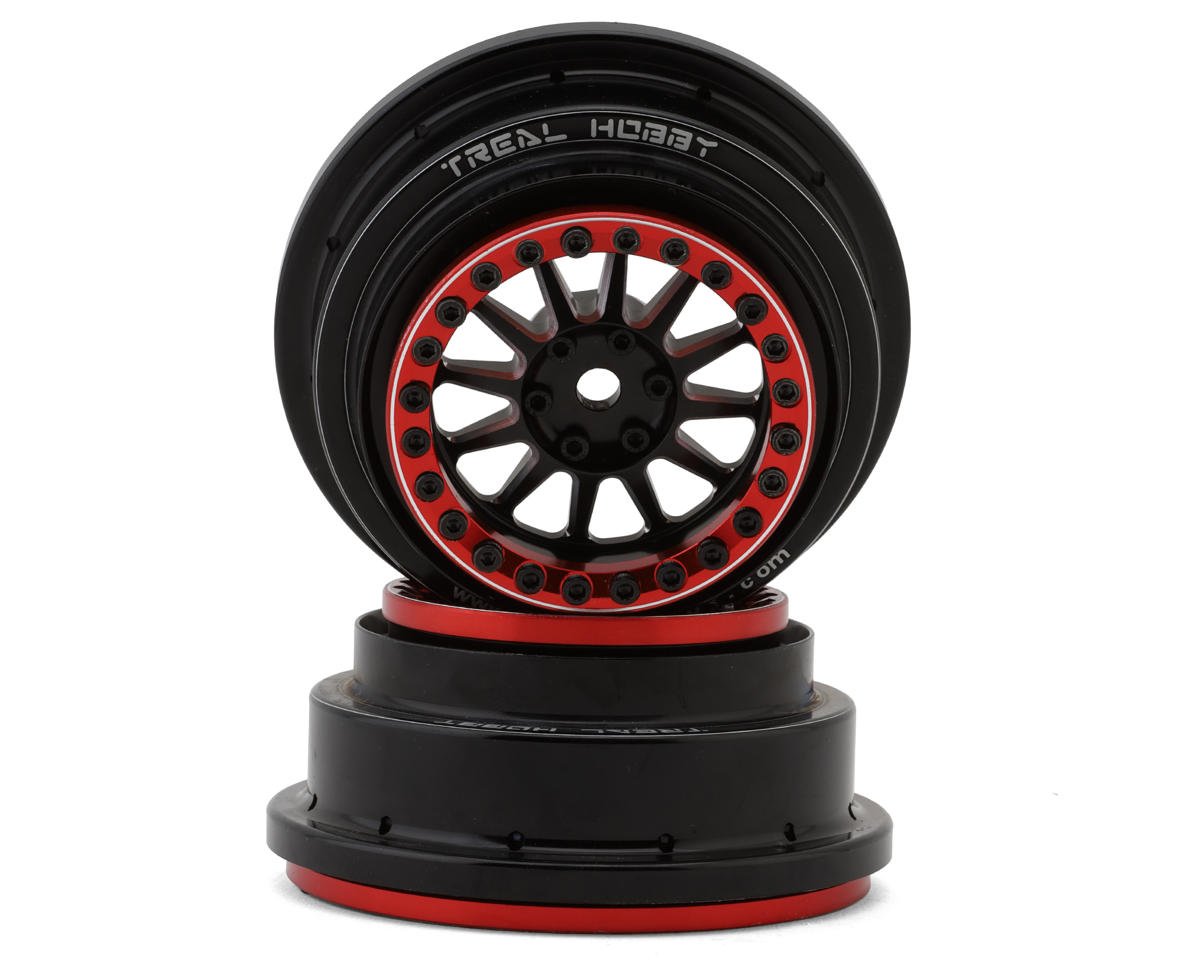 Treal Hobby Type A Aluminum Beadlock Wheels for Traxxas® UDR® (Black/Red) (2) (Front/Rear) w/17mm Hex
