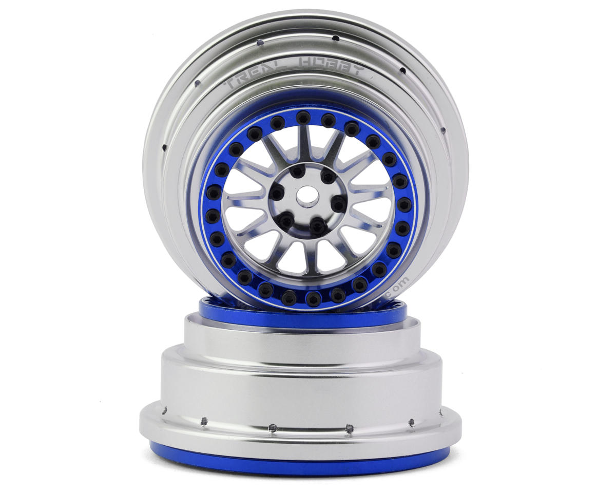Treal Hobby Type A Aluminum Beadlock Wheels for Traxxas® UDR® (Silver/Blue) (2) (Front/Rear) w/17mm Hex