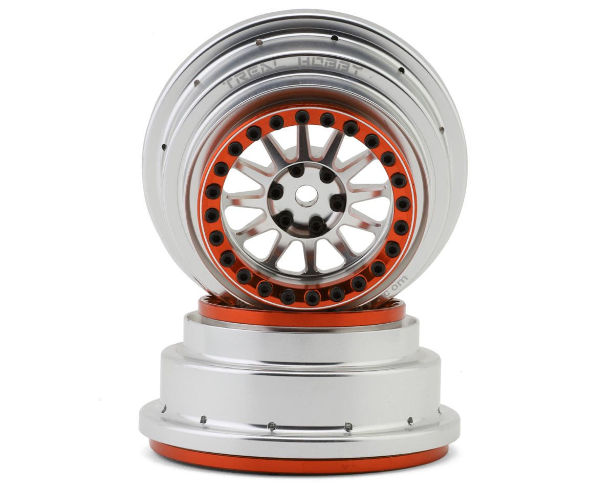 Treal Hobby Type A Aluminum Beadlock Wheels for Traxxas® UDR® (Silver/Orange) (2) (Front/Rear) w/17mm Hex