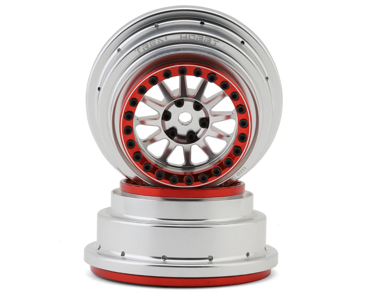 Treal Hobby Type A Aluminum Beadlock Wheels for Traxxas® UDR® (Silver/Red) (2) (Front/Rear) w/17mm Hex