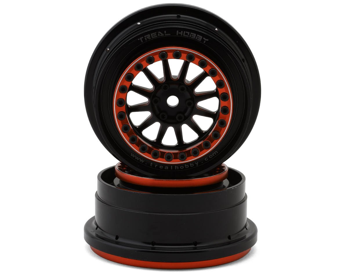 Treal Hobby Type B Aluminum Beadlock Wheels for Traxxas® UDR® (Black/Orange) (2) (Front/Rear) w/17mm Hex