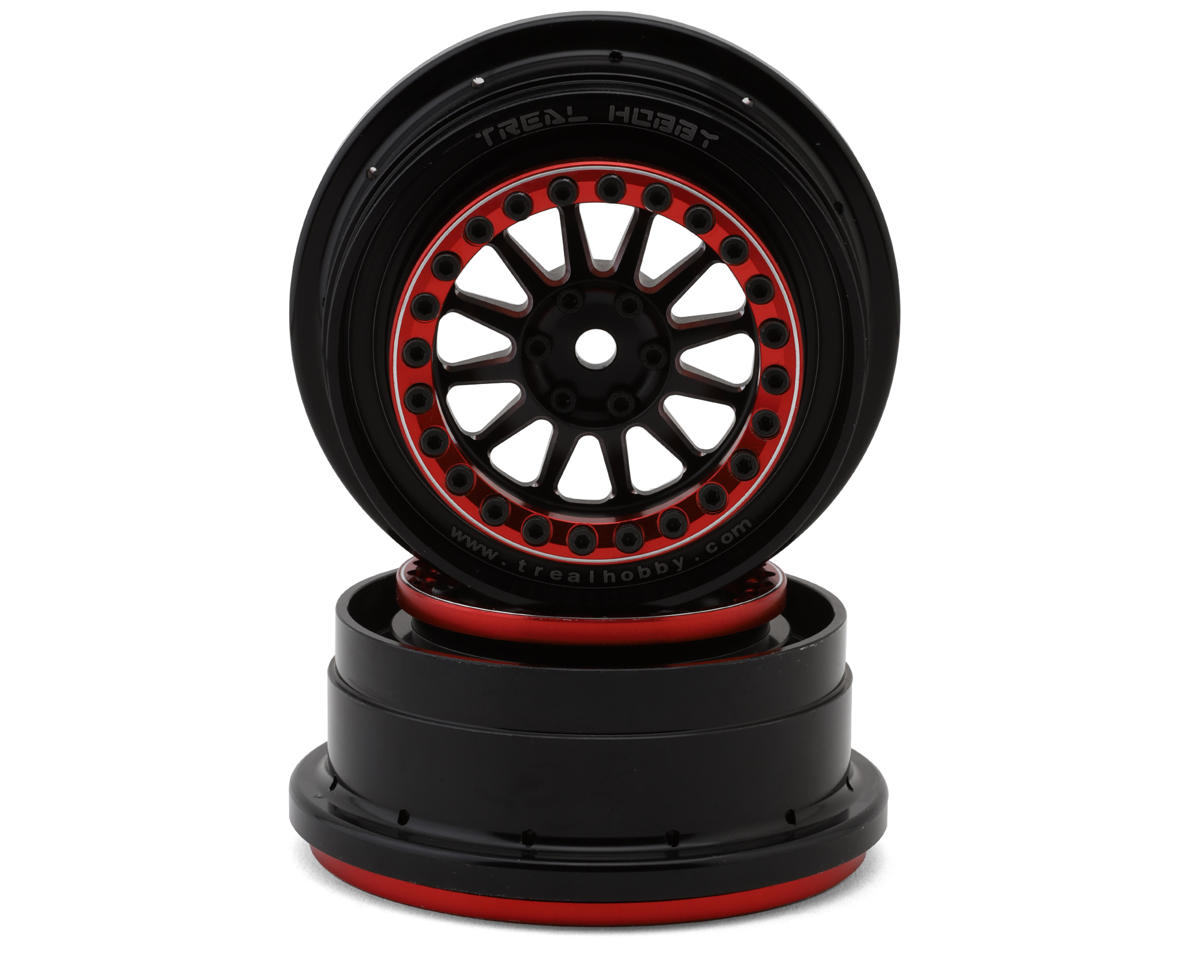Treal Hobby Type B Aluminum Beadlock Wheels for Traxxas® UDR® (Black/Red) (2) (Front/Rear) w/17mm Hex