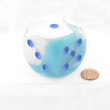 CHXDG5065: Gemini - 50mm D6 pearl turquoise w/white w/ blue pips