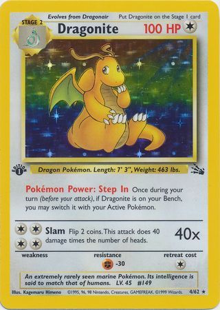 Dragonite - 04/62 (FO) Holo Rare - Near Mint 1st Edition Holofoil