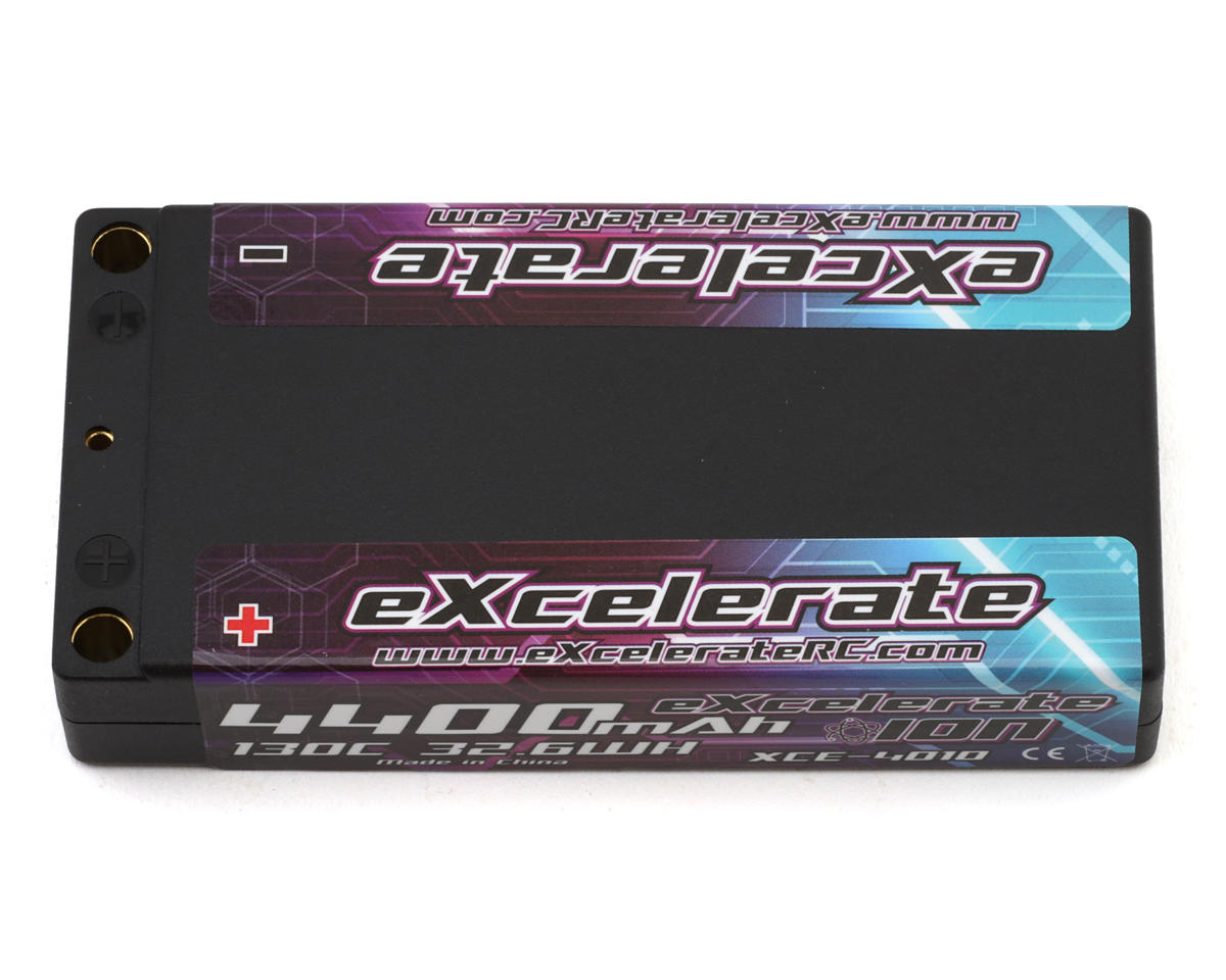 eXcelerate ION 2S Hardcase 130C Ultra Low CG "Shorty" LiPo Battery (7.4V/4400mAh) w/5mm Bullets