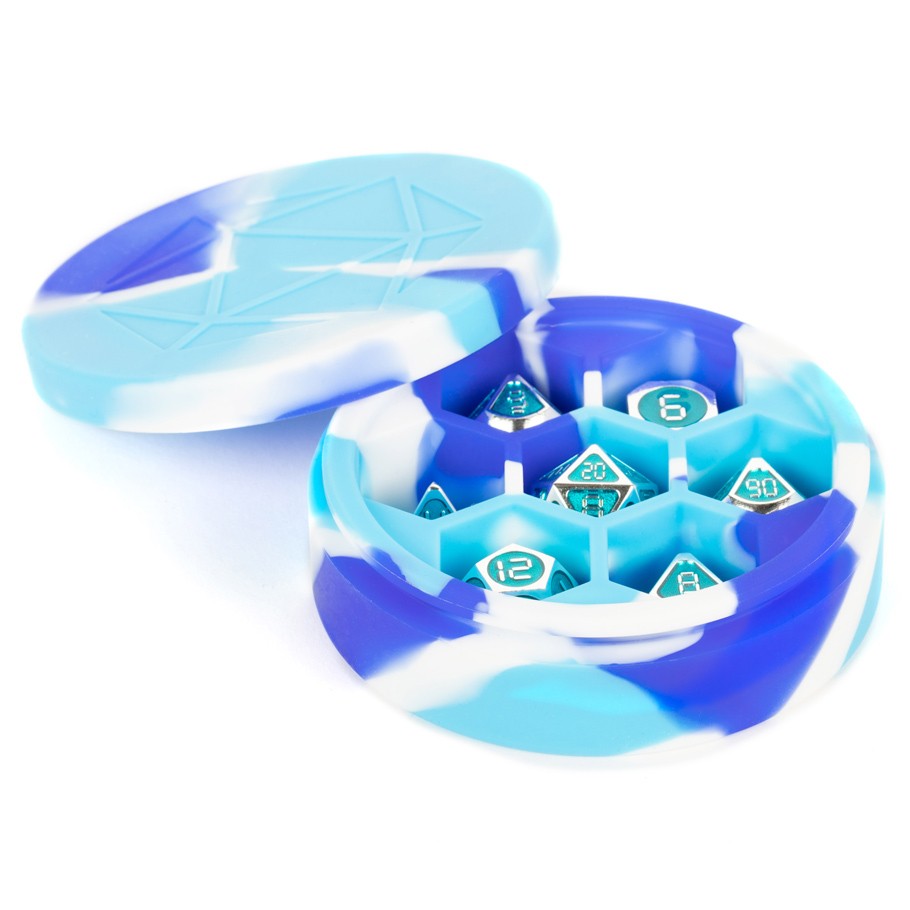 MDG: Dice Case - Silicone Round Chest: Blue/White/Light Blue