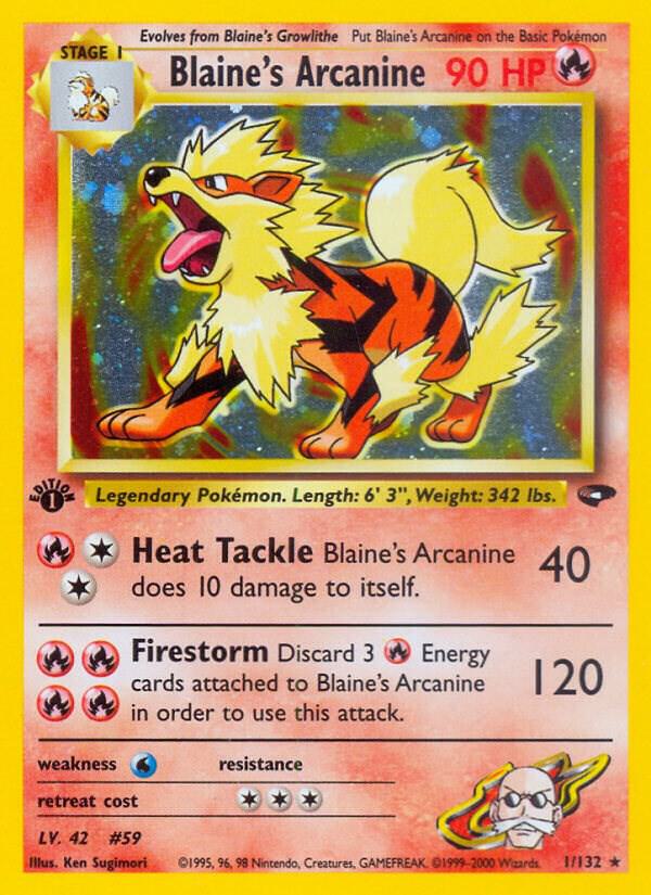 Blaine's Arcanine - 001/132 (G2) Holo Rare - Moderate Play Unlimited H